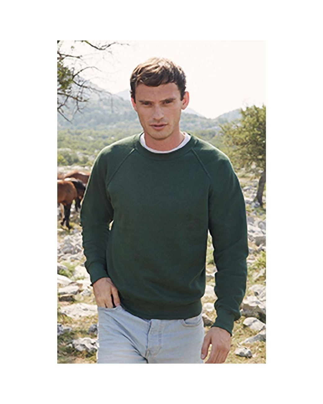 Fruit Of The Loom Green Raglan Sleeve Belcoro Sweatshirt for men