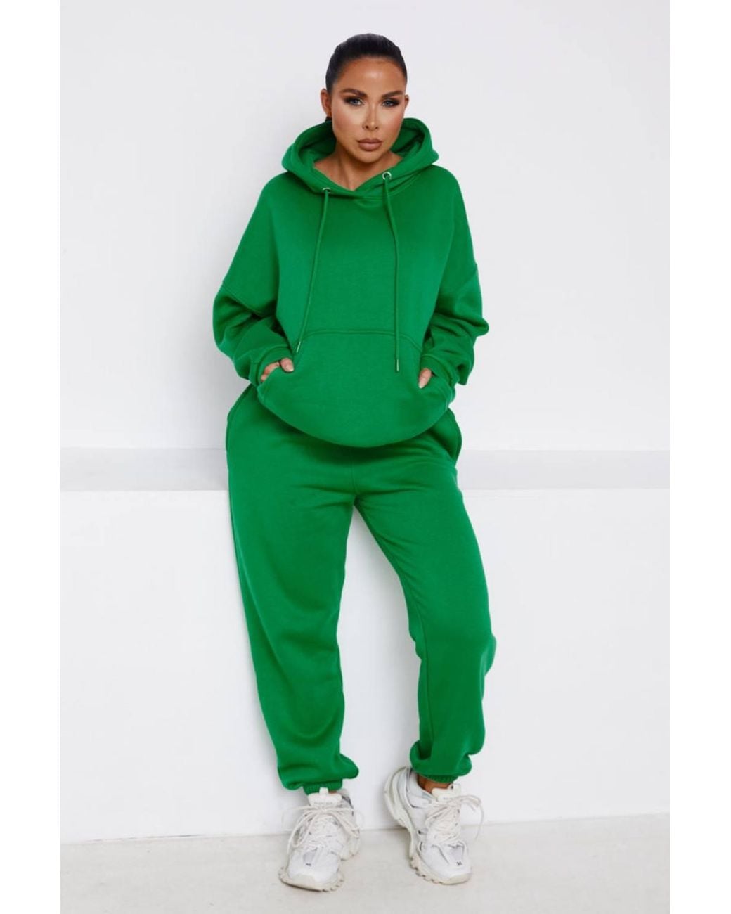 Femme Luxe Green Oversized Front Pocket Pullover Hoodie Cuffed Joggers Loungewear Set