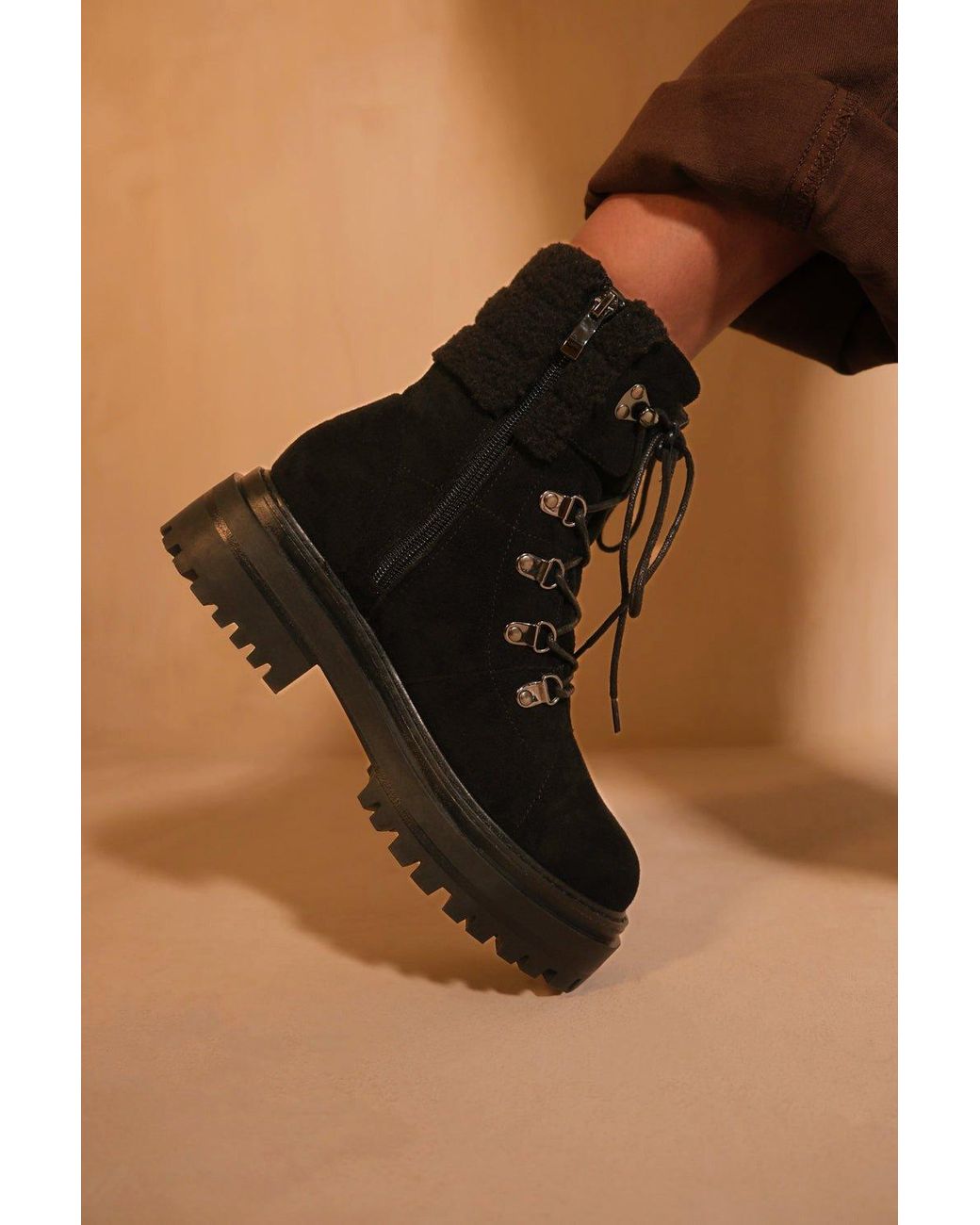 miss selfridge hiker ankle boot in black