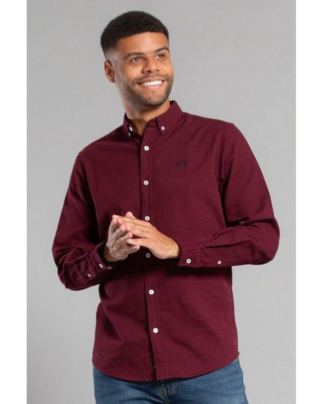 Tokyo Laundry Red Cotton Oxford Long Sleeve Shirt for men