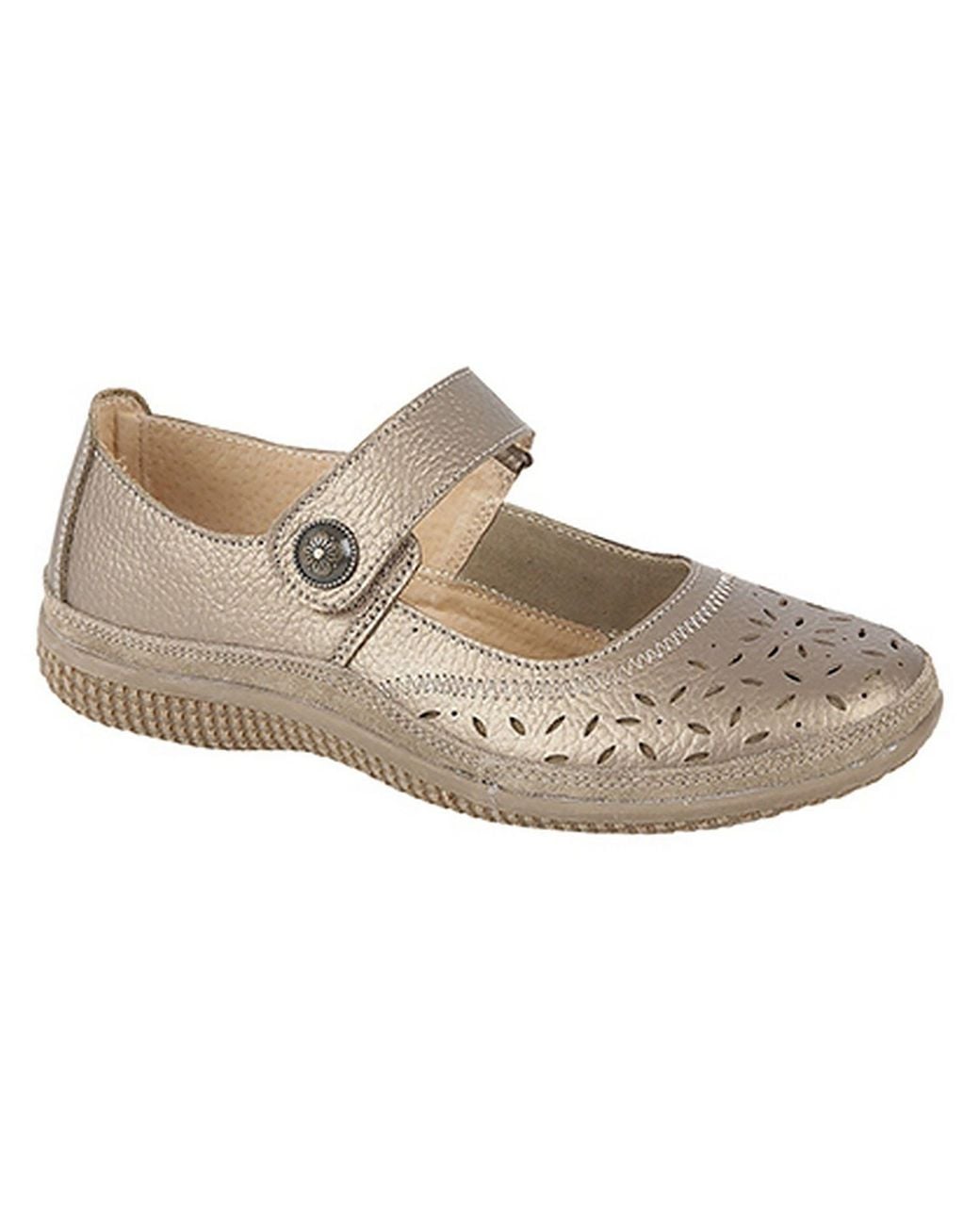 Boulevard Gray Wide Fitting Touch Fastening Perforated Bar Shoes
