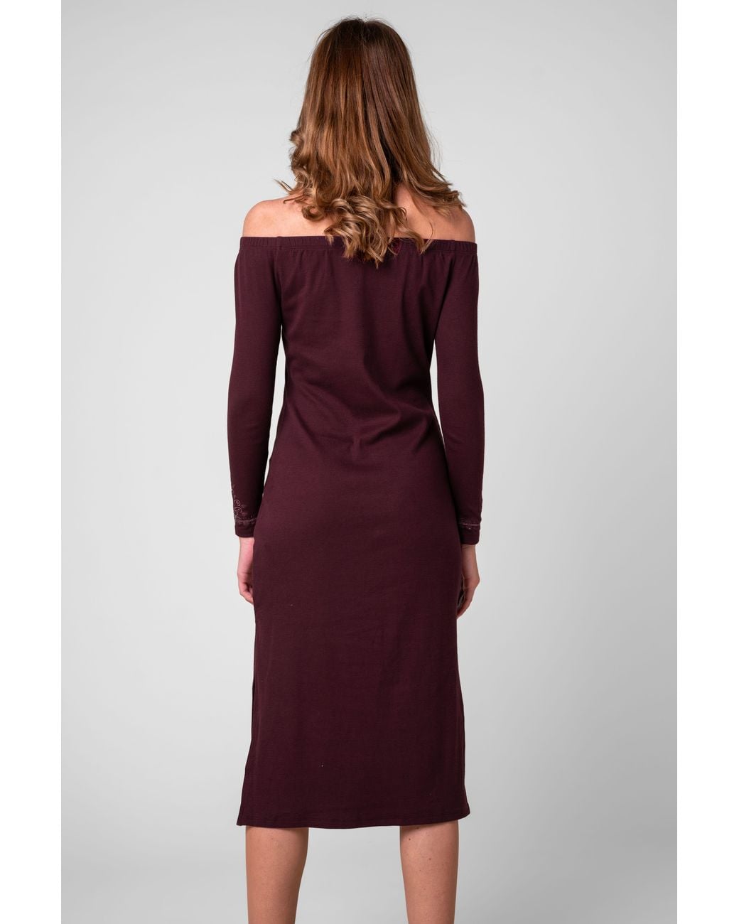 Enorsia Red Off Shoulder Embroidery Decor Midi Dress