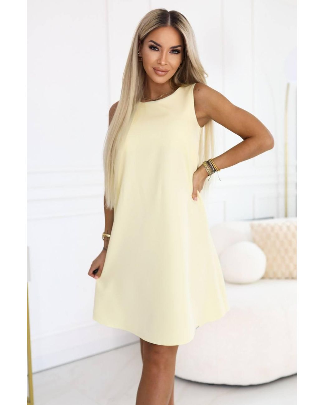 Love Lace Natural Butter Summer Trapeze Dress With Belt