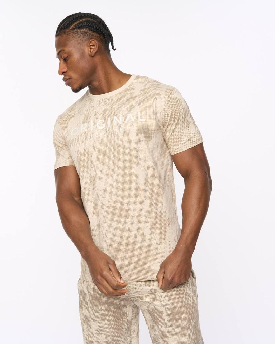 Crosshatch Natural Bardon Crew Neck Cotton T-Shirt With High Build Chest Print for men