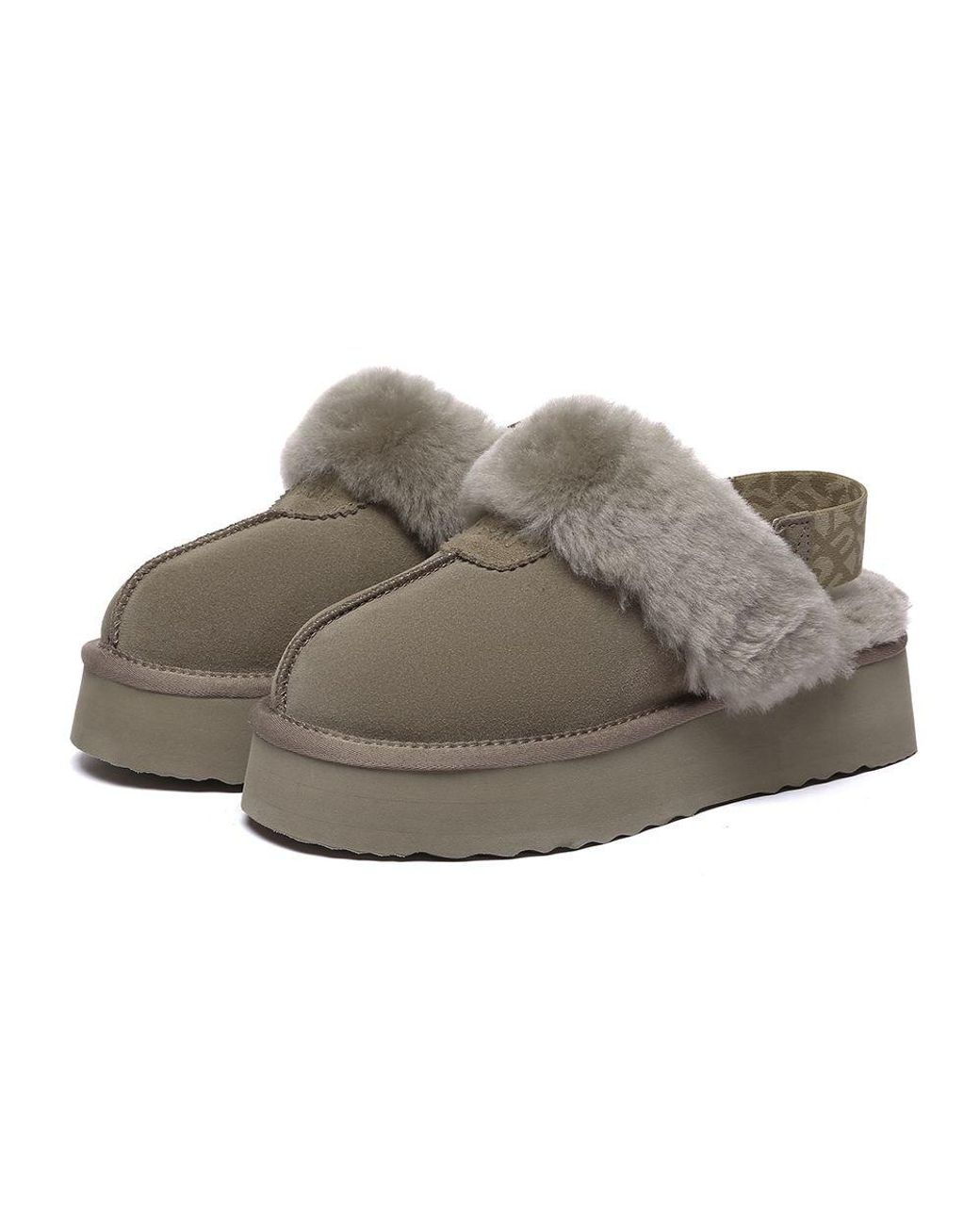 EverAu Australia Gray Real Sheepskin Wagtail Removable Strap Platform Slippers With Eva Sole
