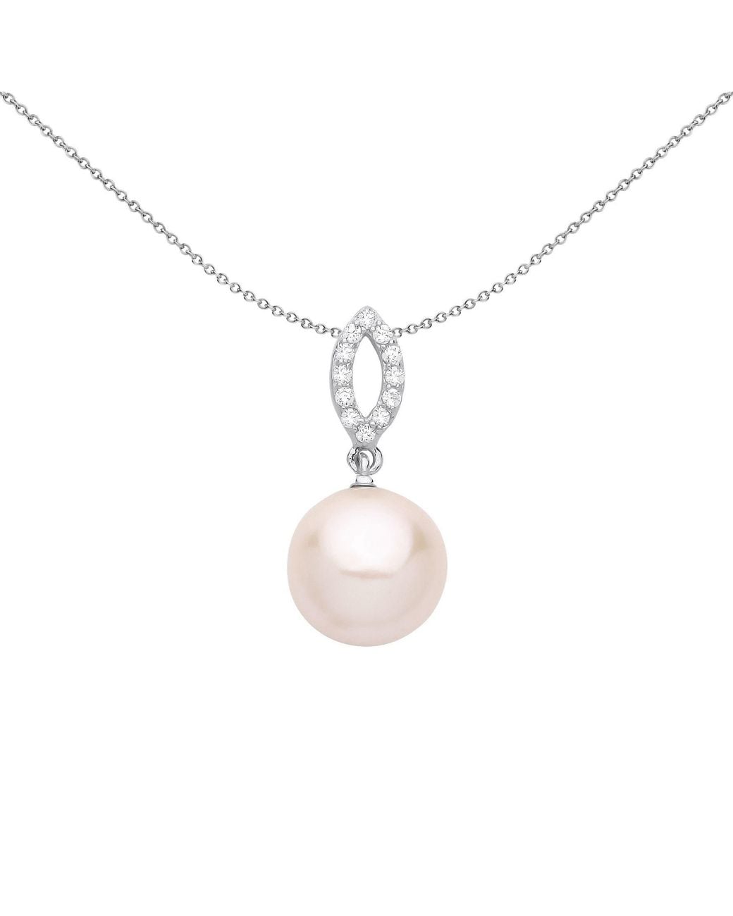 Jewelco London White Peach Pearl Cz Cats Eyes Halo Full Moon Necklace