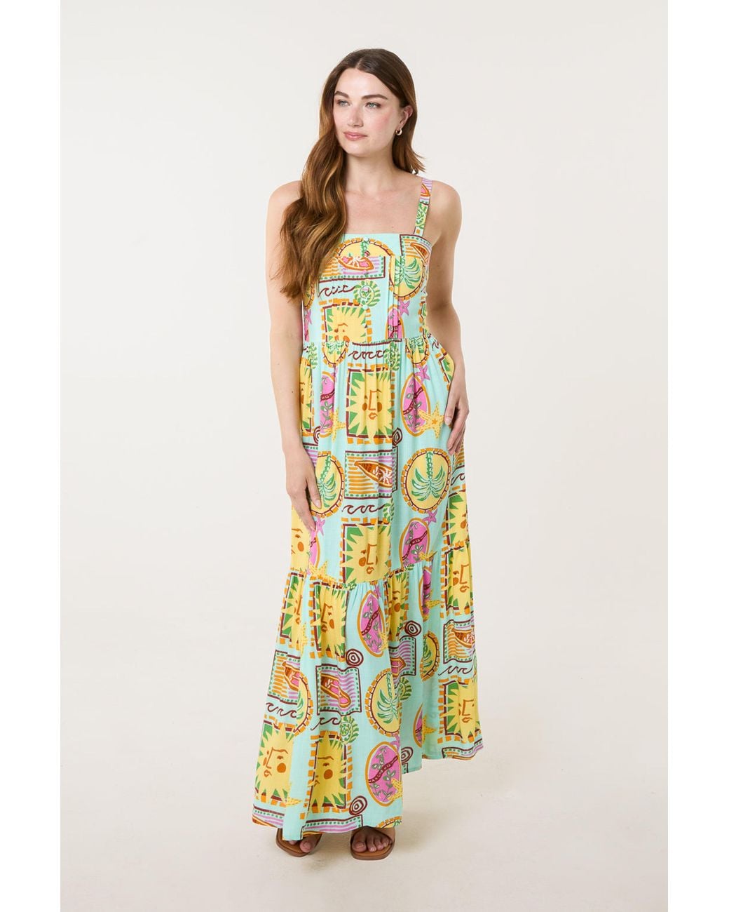 Blue Vanilla Multicolor Multi Sleeveless Square Maxi Dress