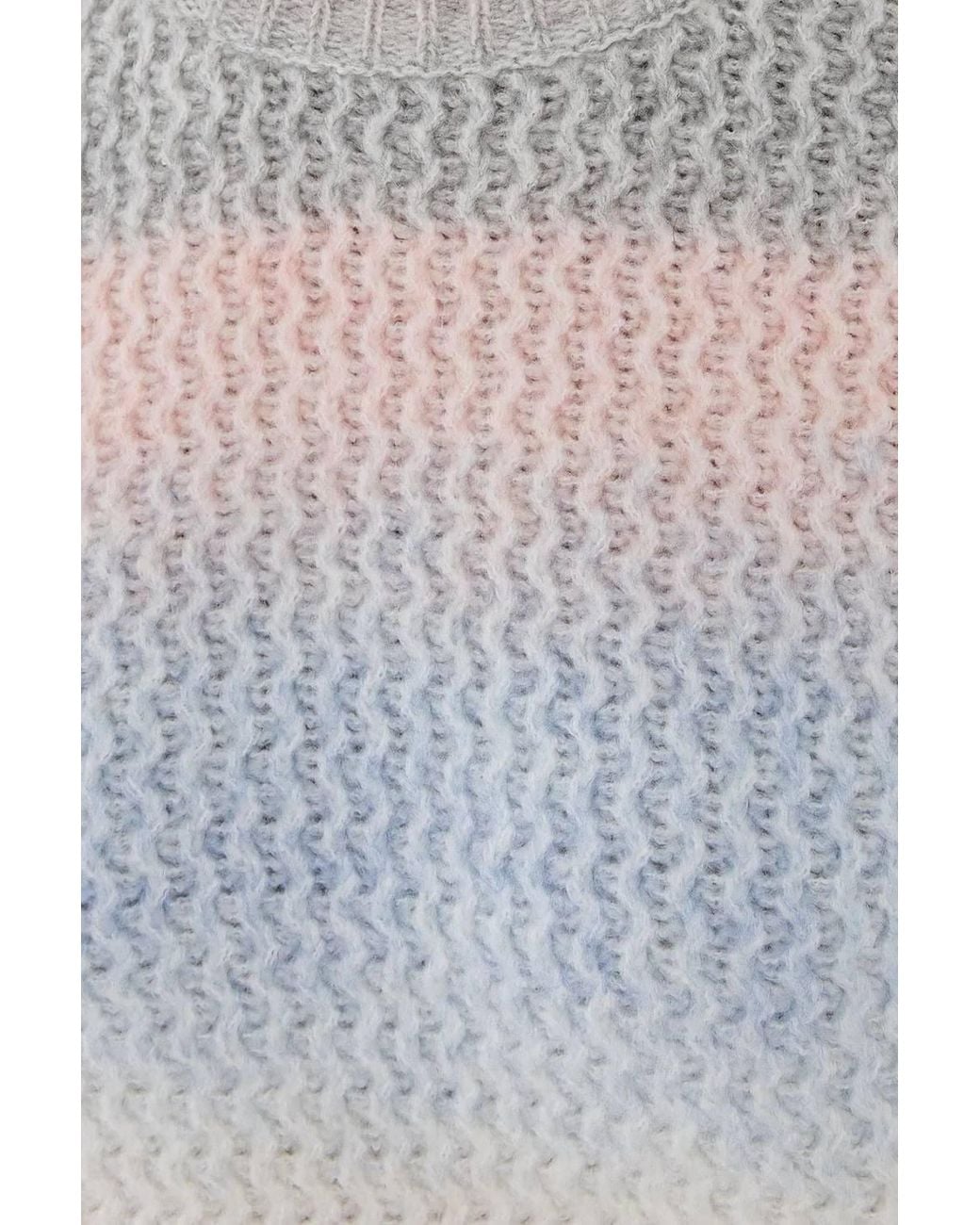 Hiccup White Striped Crew Neck Textured Knit Sweater