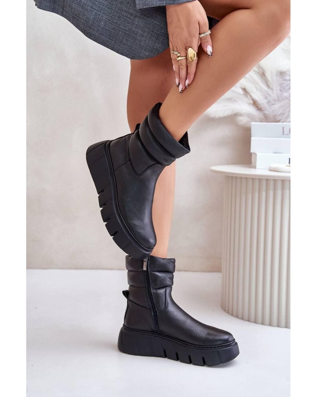Love Lace Black Winter Platform Round Toe Ankle Boots