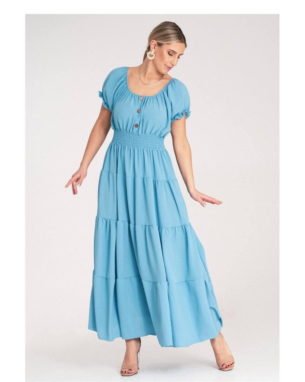 Love Lace Blue Summer Flared Short Sleeve Fit & Flare Dress