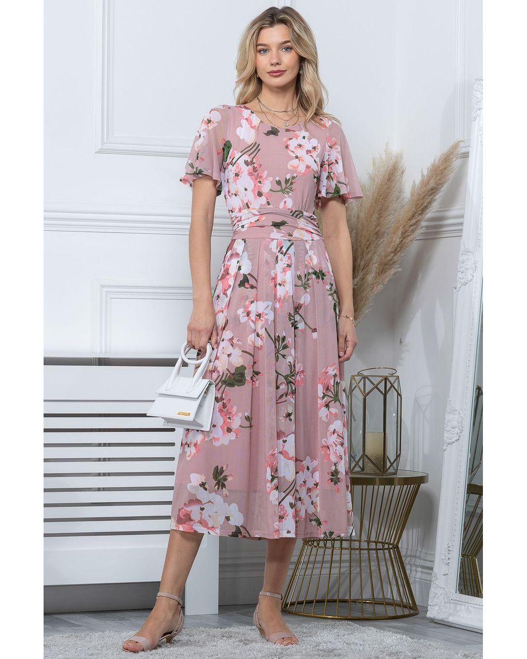 Jolie Moi Pink Julita Print Mesh Maxi Dress