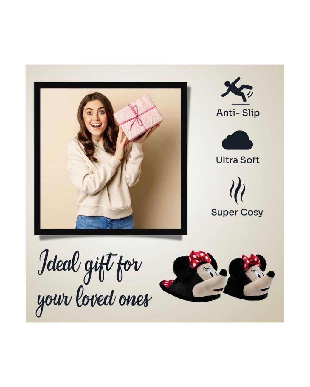 Disney White Minnie 3D Soft Slippers