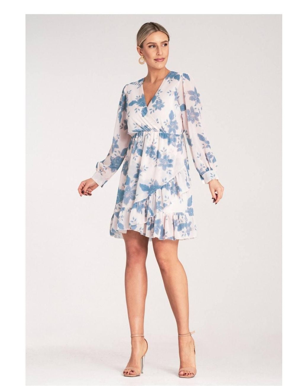 Love Lace White Floral Wrap Long Sleeve Midi Dress