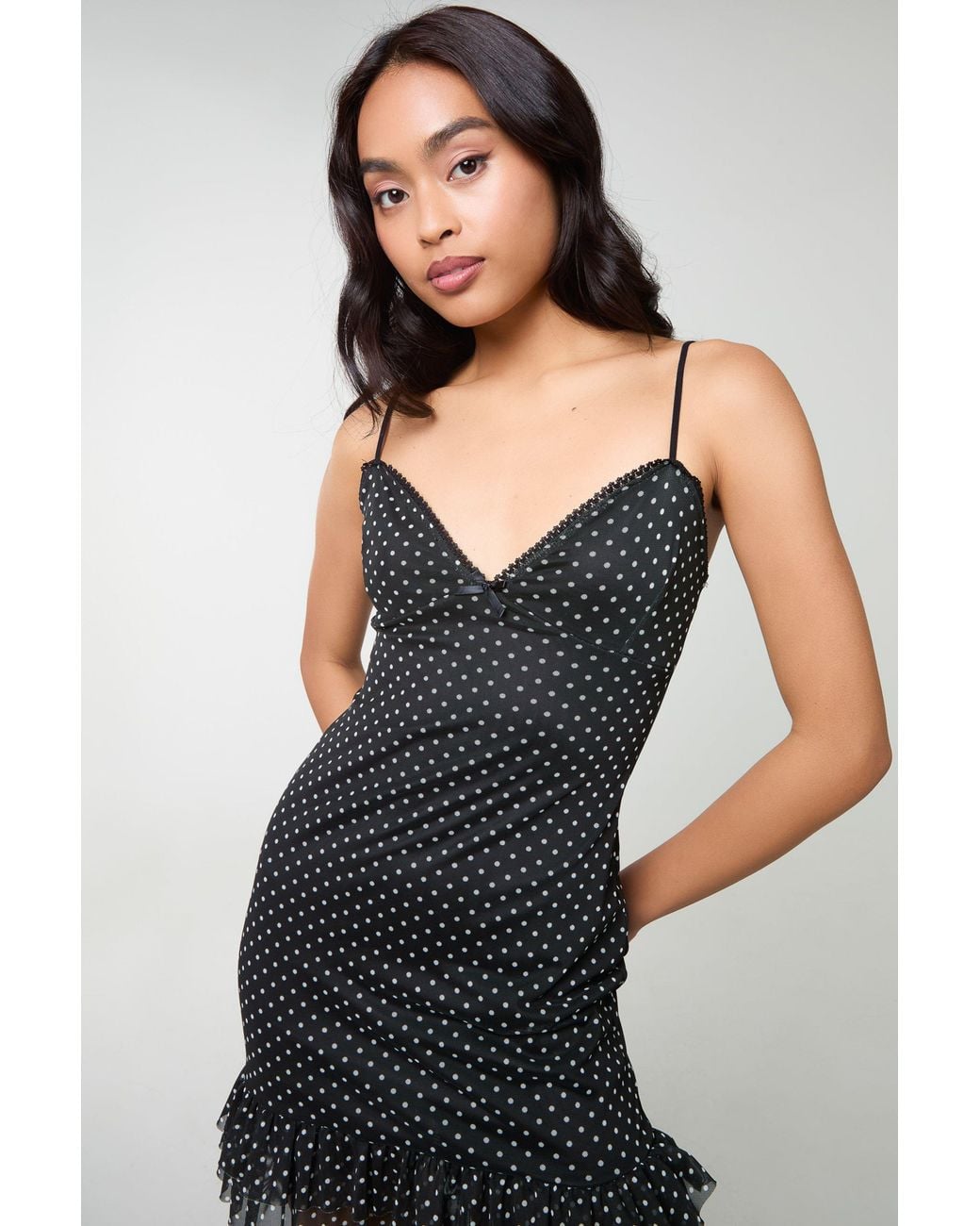 Pink Vanilla Black Polka Dot Mesh Cap Sleeve Mini Dress