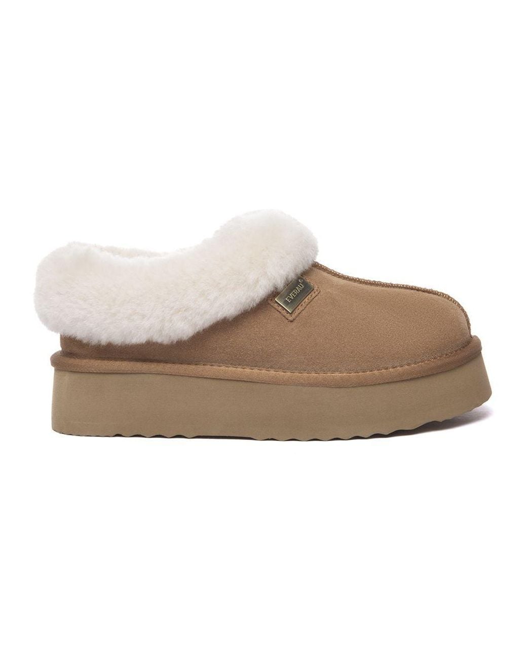 EverAu Australia Brown Real Sheepskin Topknot Leather Platform Slippers With Eva Sole