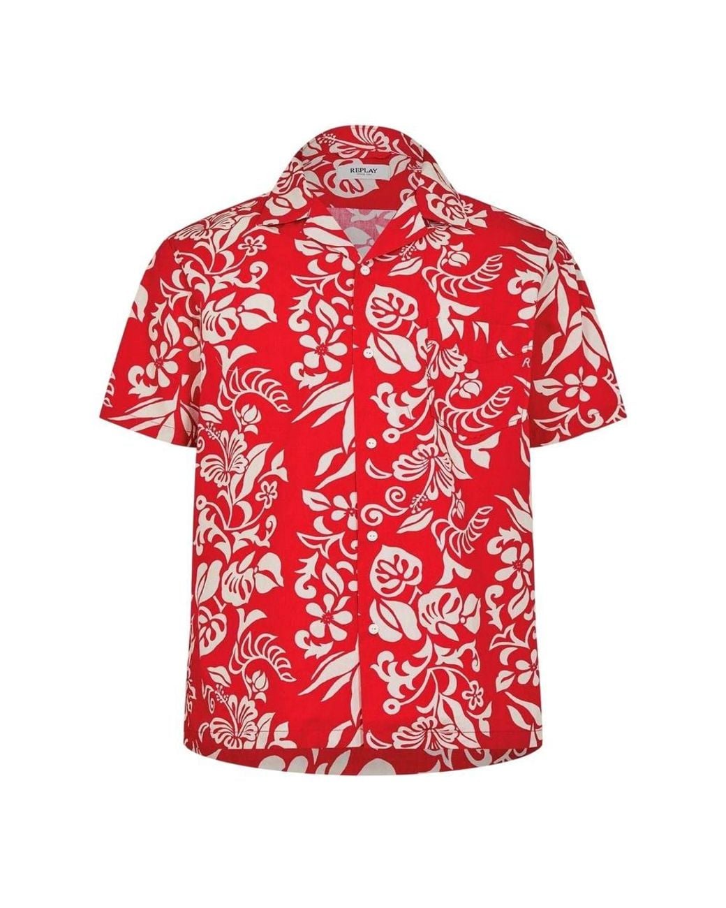 Replay Red Hawaiian Short-Sleeved Shirt for men