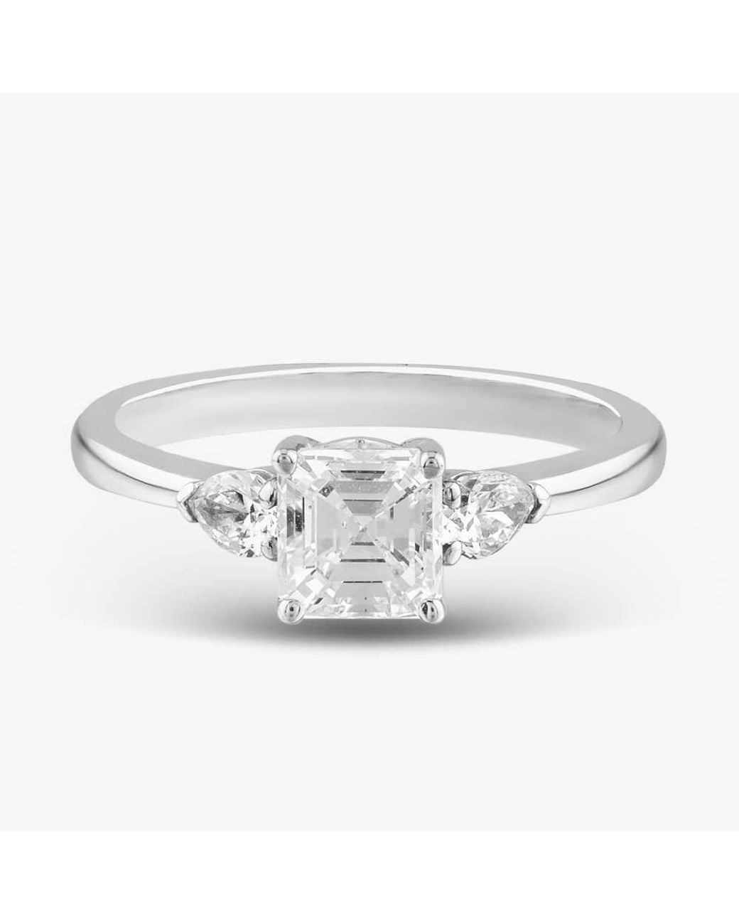 T.H.Baker White Platinum 1.30Ct Asscher & Pear Cut Diamond Three Stone Ring Rn5586 Plt