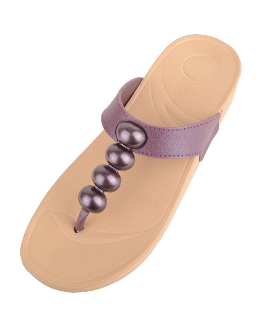 Absolute Footwear Pink Easy Slip On Beaded Wedged Toe Bar Summer Sandals Flip Flops
