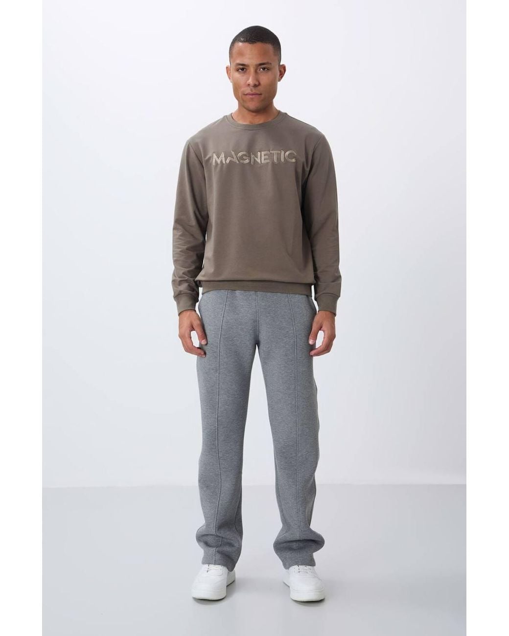 TOMMY LIFE Gray Printed Crew Neck Sweatshirt for men