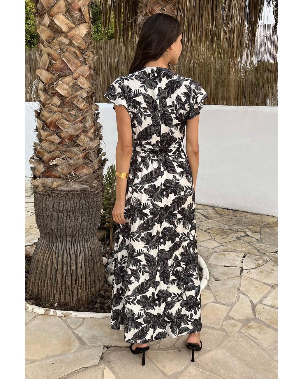 AX Paris Black Leaf Print Belted Wrap Midi Dress