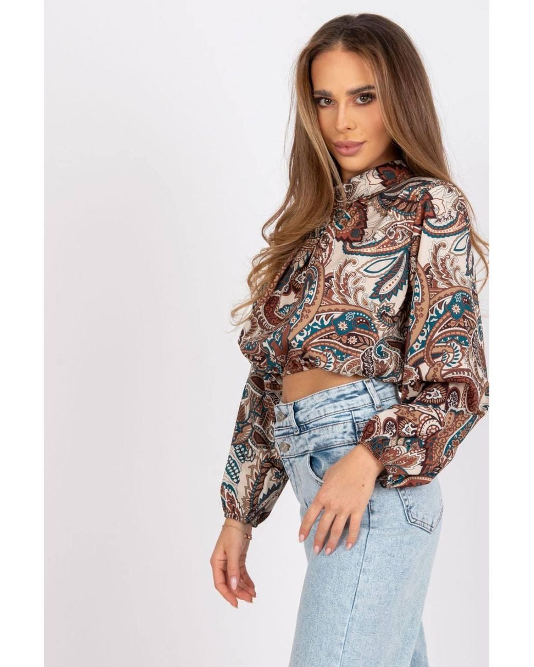 Love Lace Brown Everyday Collared Long Sleeve Blouse