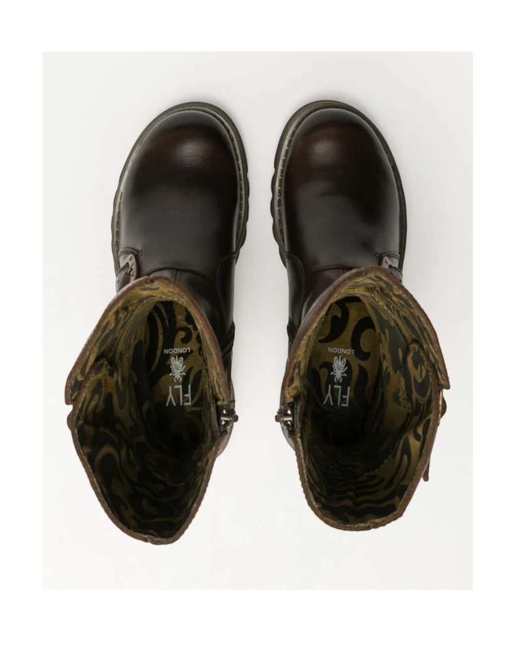 Infinity Leather Black Fly London Mes 2 Wedge Heel Buckle Mid-Calf Leather Zip Platform Boots