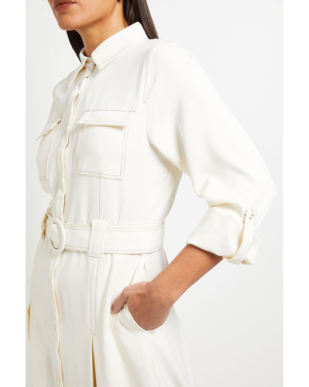 PRINCIPLES Natural Contrast Stitch Belted Utility Dress