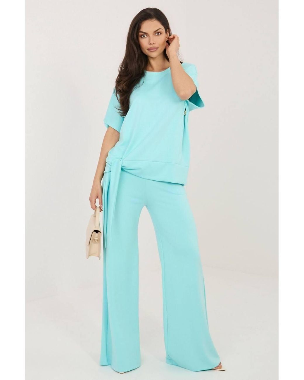 Love Lace Blue Everyday Viscose Short Sleeve Wide Leg Trousers