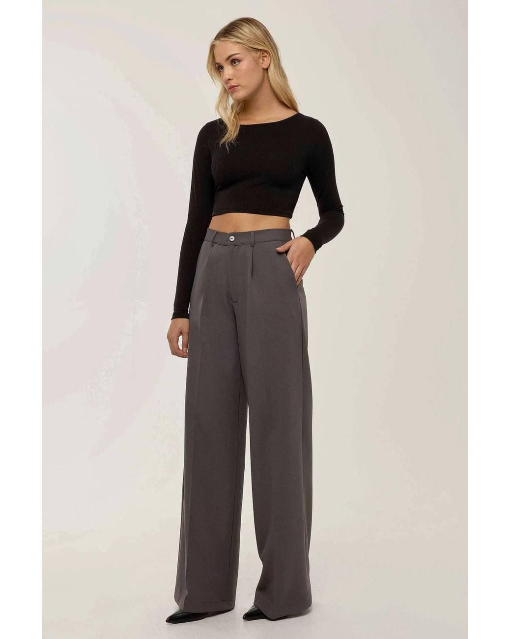Hiccup Gray High Waist Wide Leg Pants
