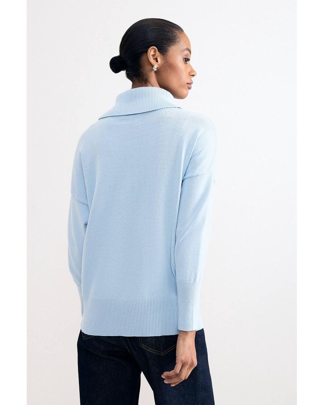 Phase Eight Blue Steph Roll Neck Side-Zip Knitted Jumper