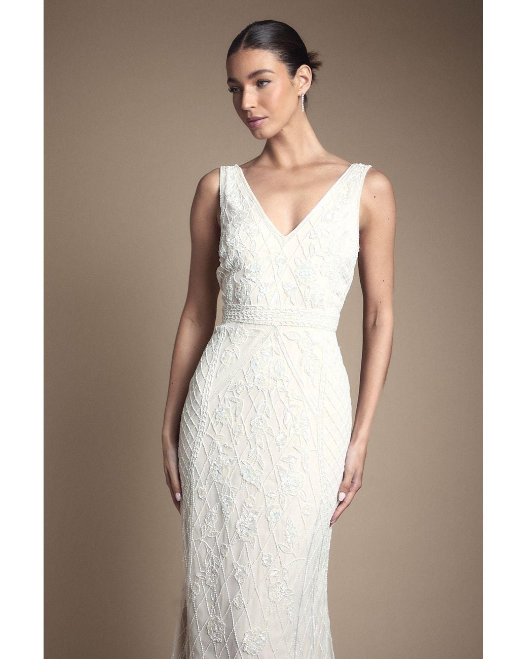 Coast Brown Honoured Plunge Floral Vintage Embellished Wedding Dress