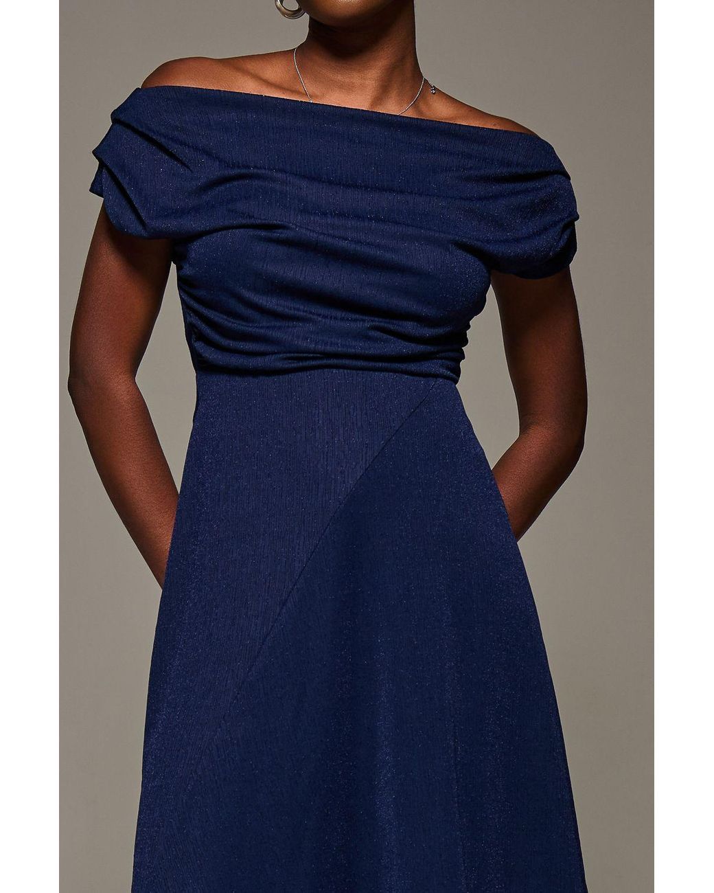 Jolie Moi Blue Draped Jersey Cowl Neck Midi Dress