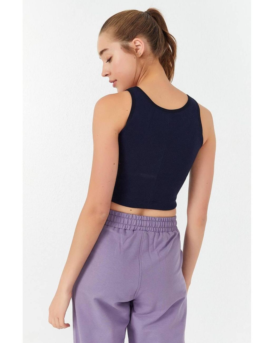 TOMMY LIFE Blue Ribbed Sleeveless Crop Top