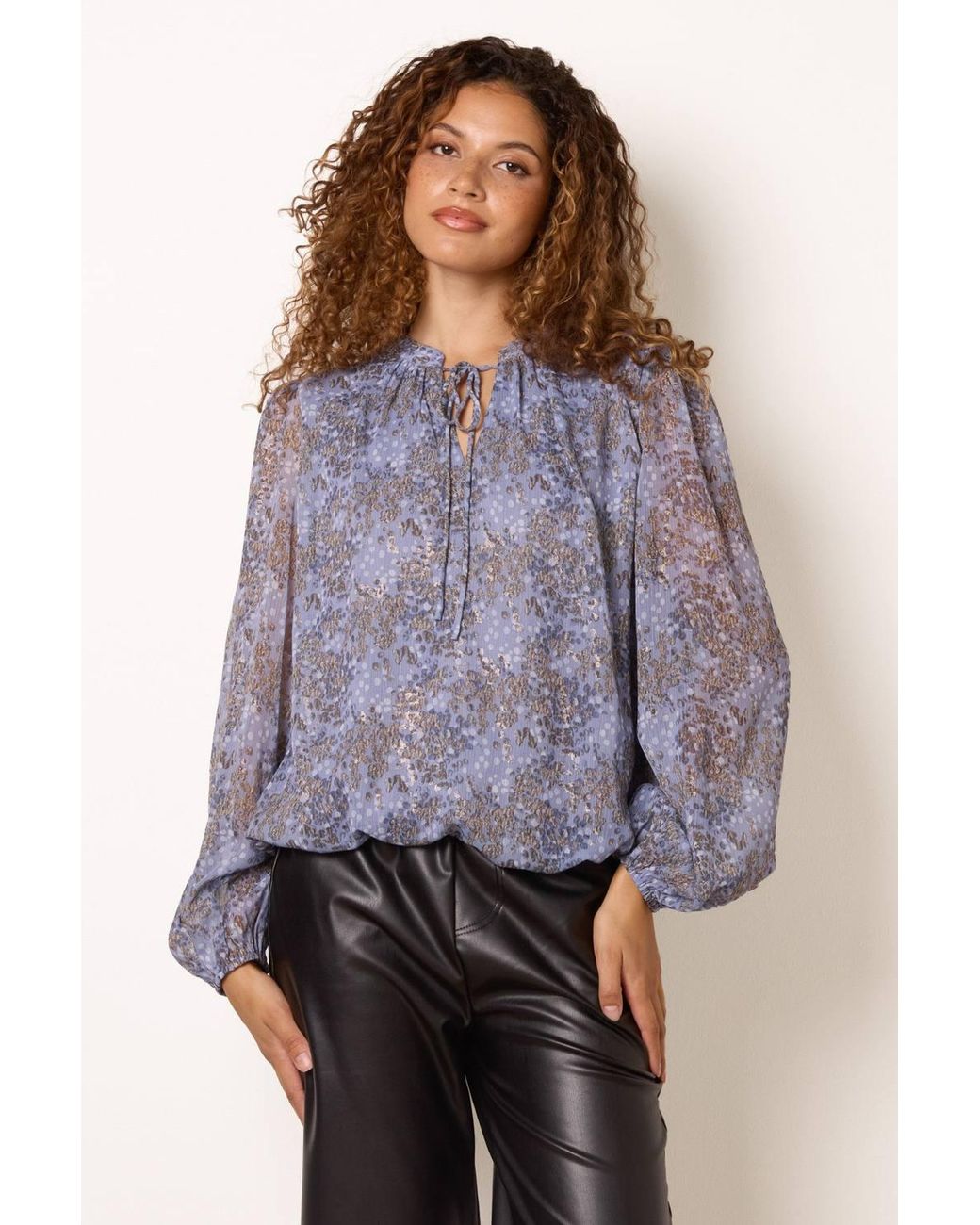 Blue Vanilla Purple Long Sleeve V-Neck Blouse