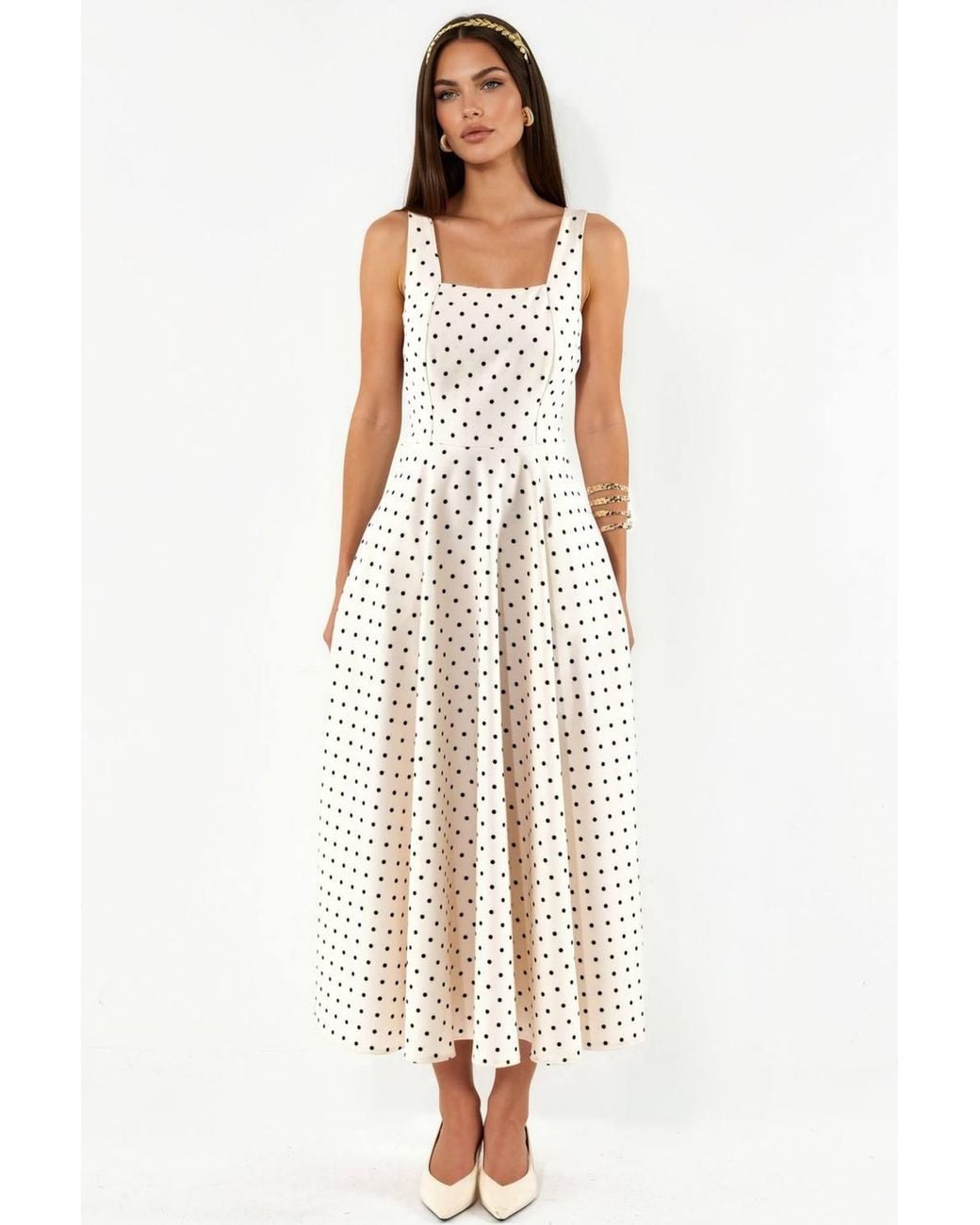Hiccup White Polka Dot Tie Detail Midi Dress