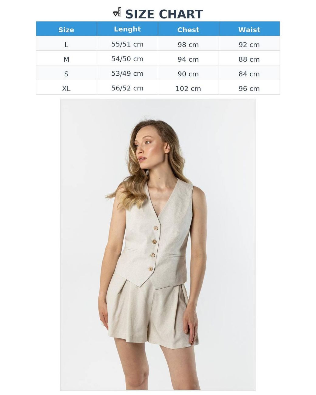 Love Lace White Tailored Linen V Neck Vest With Button