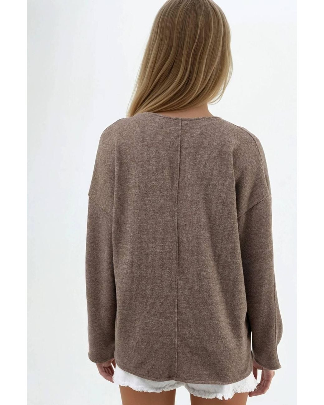 Busem Brown V-Neck Long Sleeve Blouse