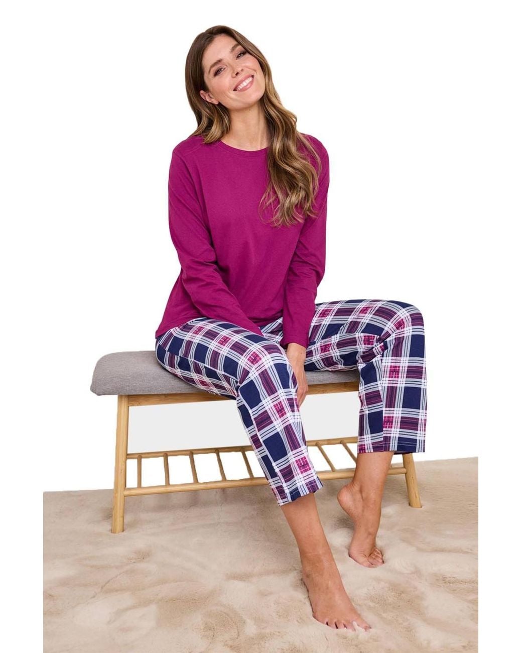 Chums Pink Cotton Jersey Check Long Sleeve Pyjama Set