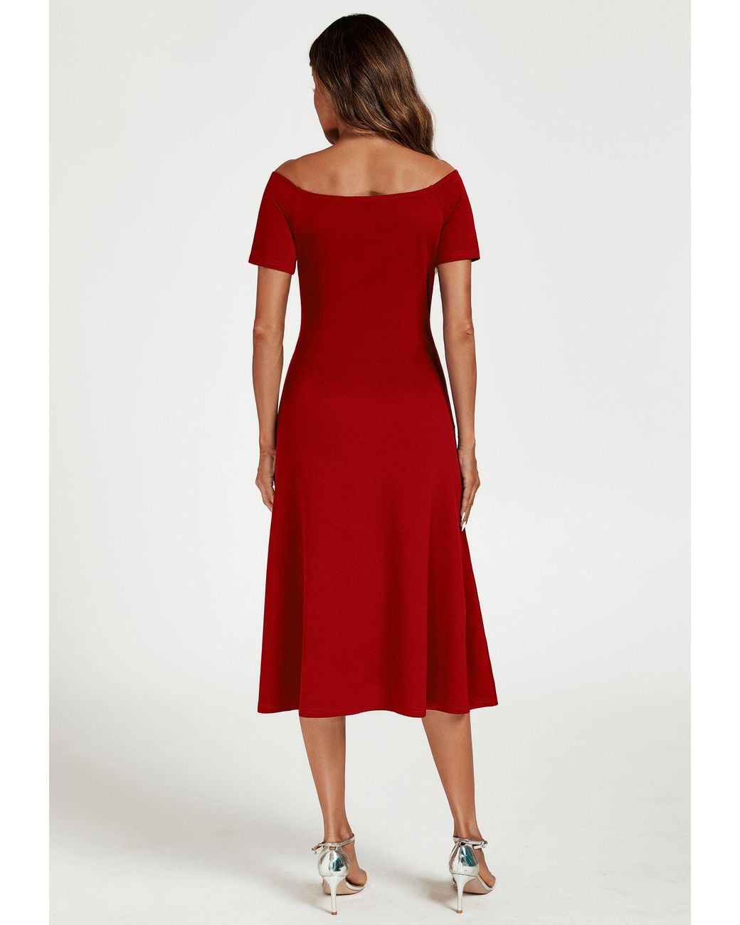 FS Collection Red Bardot Midi Dress