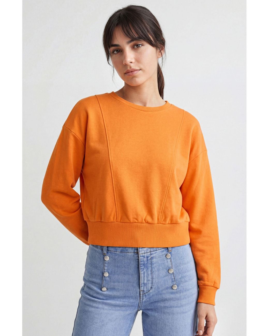Enorsia Orange Relaxed Fit Terry Cropped Sweatshirt