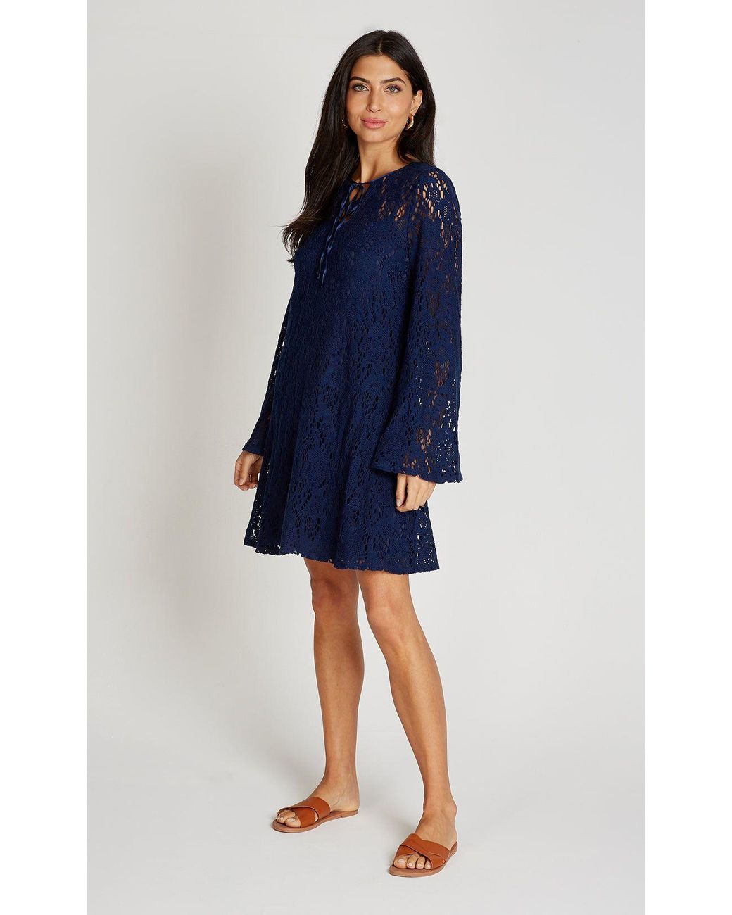 Little Mistress Blue Crochet Mini Dress