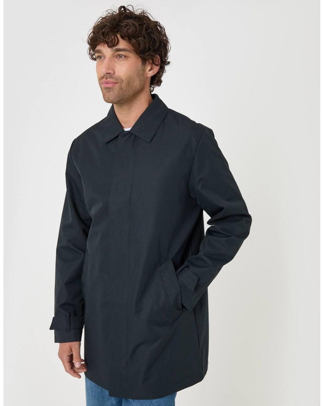 Threadbare Blue Showerproof Collared Longline Mac for men