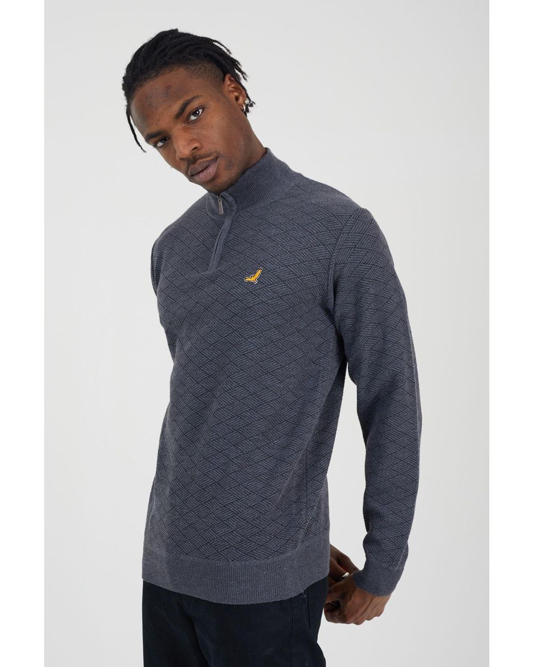 Brave Soul Blue Quarter Zip Funnel Neck Textured Knit Jumper for men