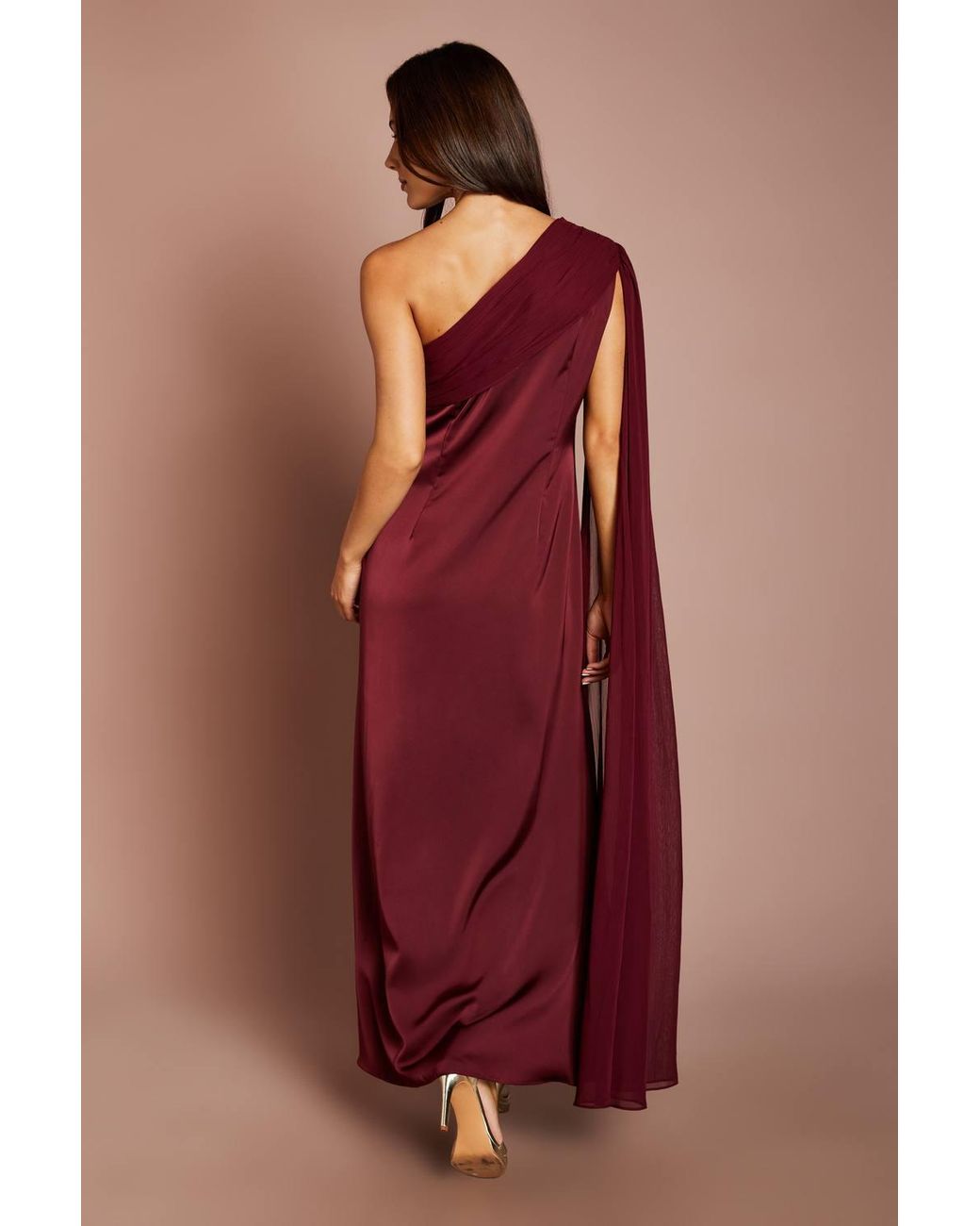 Coast Red Shoulder Chiffon Drape Maxi Dress