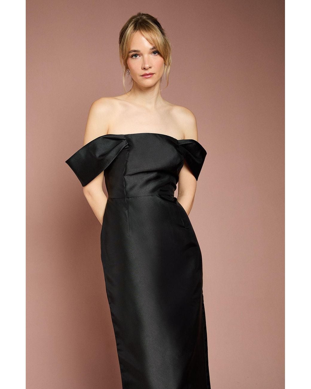 Coast Black Honoured Twill Bardot Column Midi Bridesmaid Dress