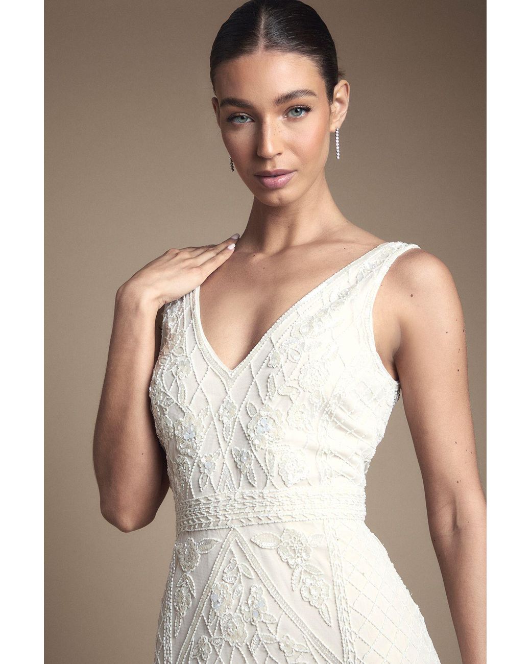 Coast Brown Honoured Plunge Floral Vintage Embellished Wedding Dress