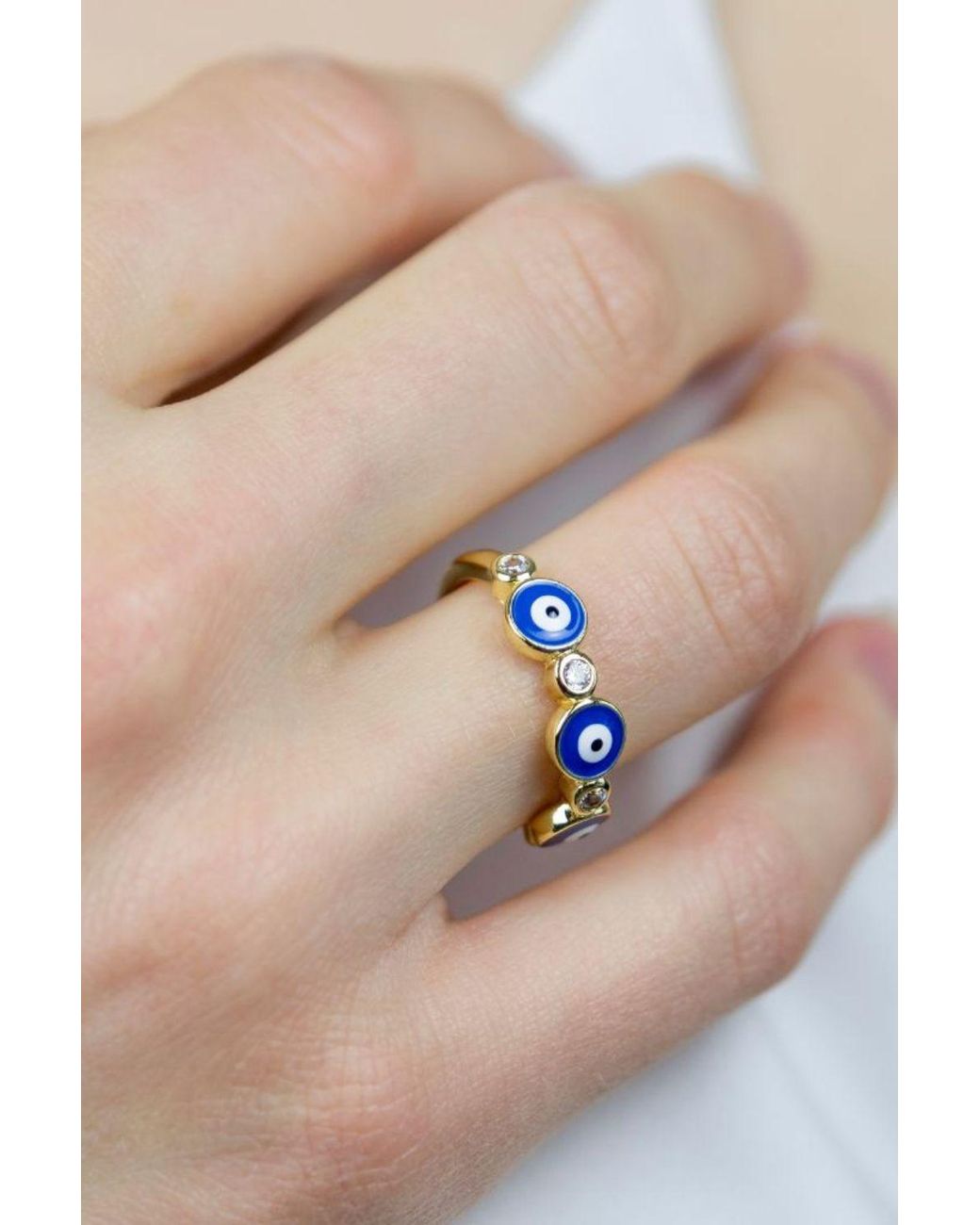 The Colourful Aura Blue Adjustable Evil Eye Protection Slim Stacking Ring