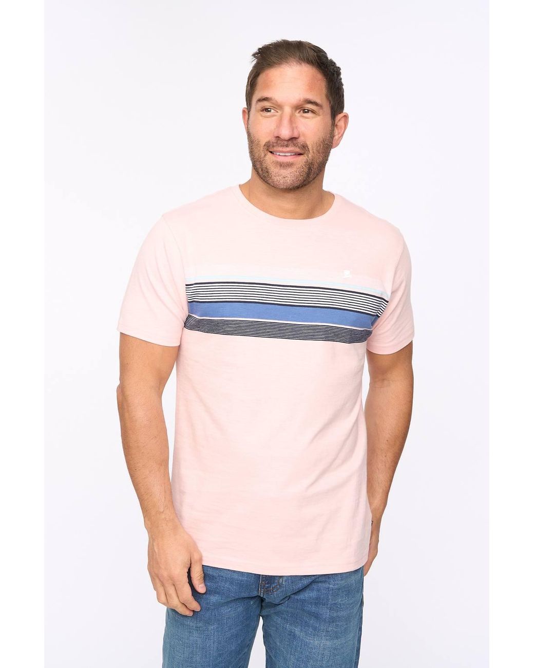 Bewley & Ritch White Laylen 100% Cotton Yarn-Dyed Stripe Crew Neck T-Shirt for men