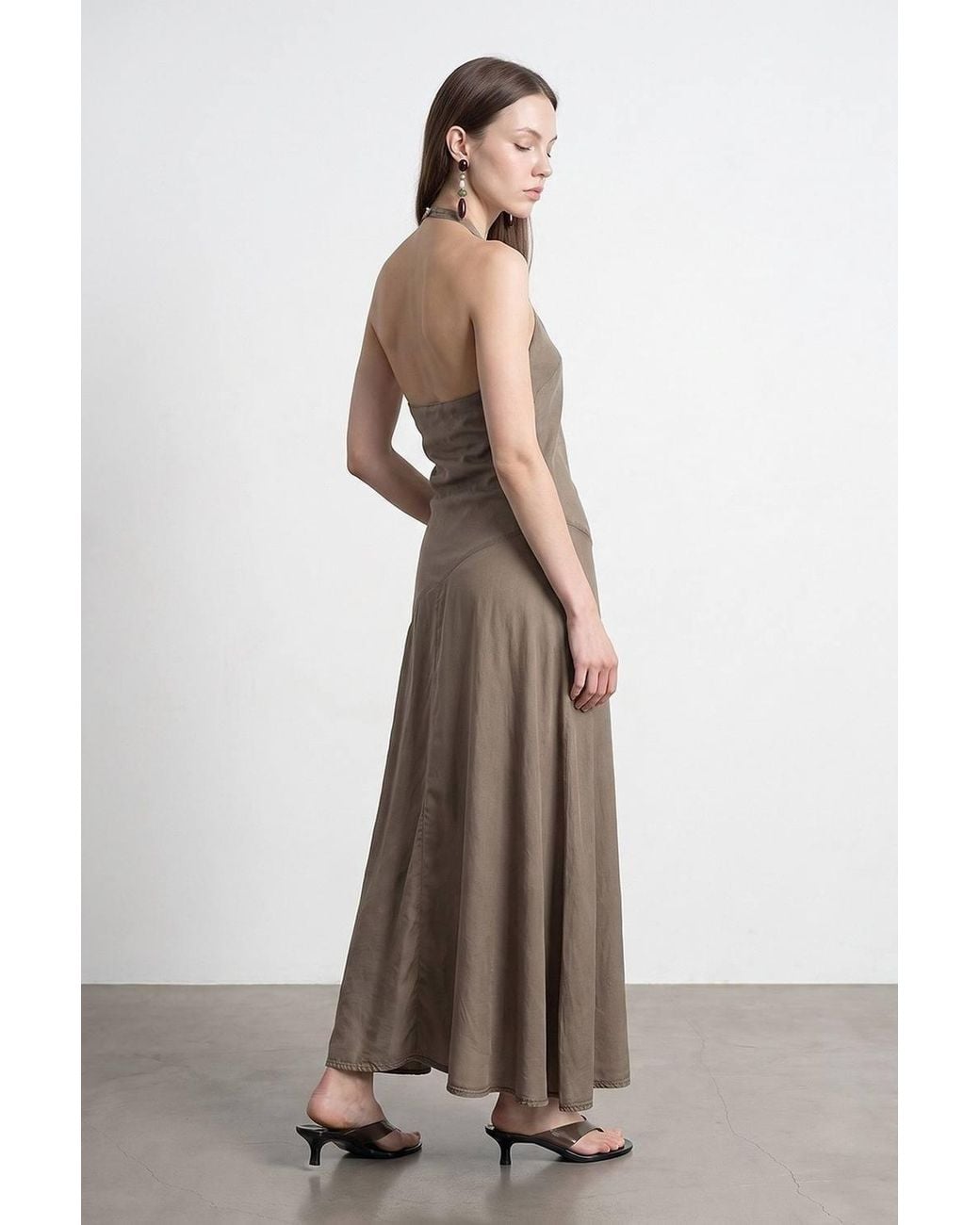 Dilvin Green Tencel Halter Maxi Dress