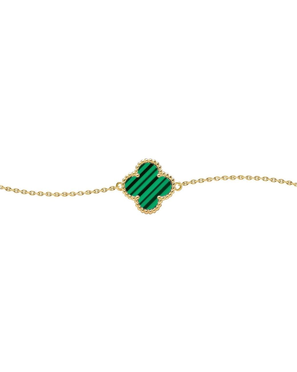 Jewelco London Green Plated Clover Malachite Charm Bracelet 7-8.5"